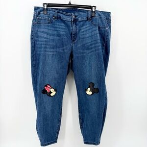 Disney Mickey & Minnie Mouse Kissing Patch Skinny Cropped Ankle Jeans Plus 24